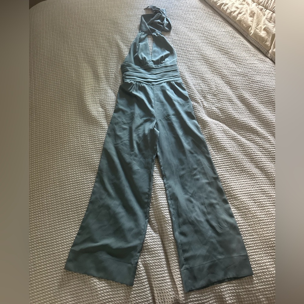 Bebe Teal Halter Jumpsuit